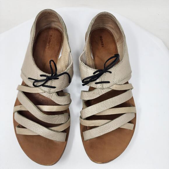 Sorel Lake Shore Sandals Women 11 Strappy Fisherman Taupe Leather NL-1950-160 - Picture 3 of 11